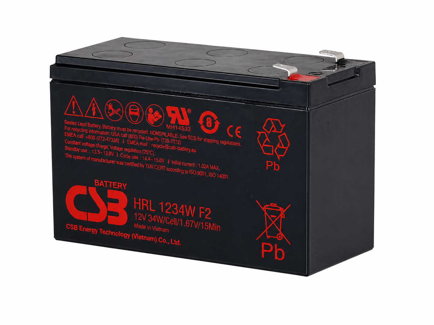 CSB HRL1234W 12V Top Terminal VRLA-AGM