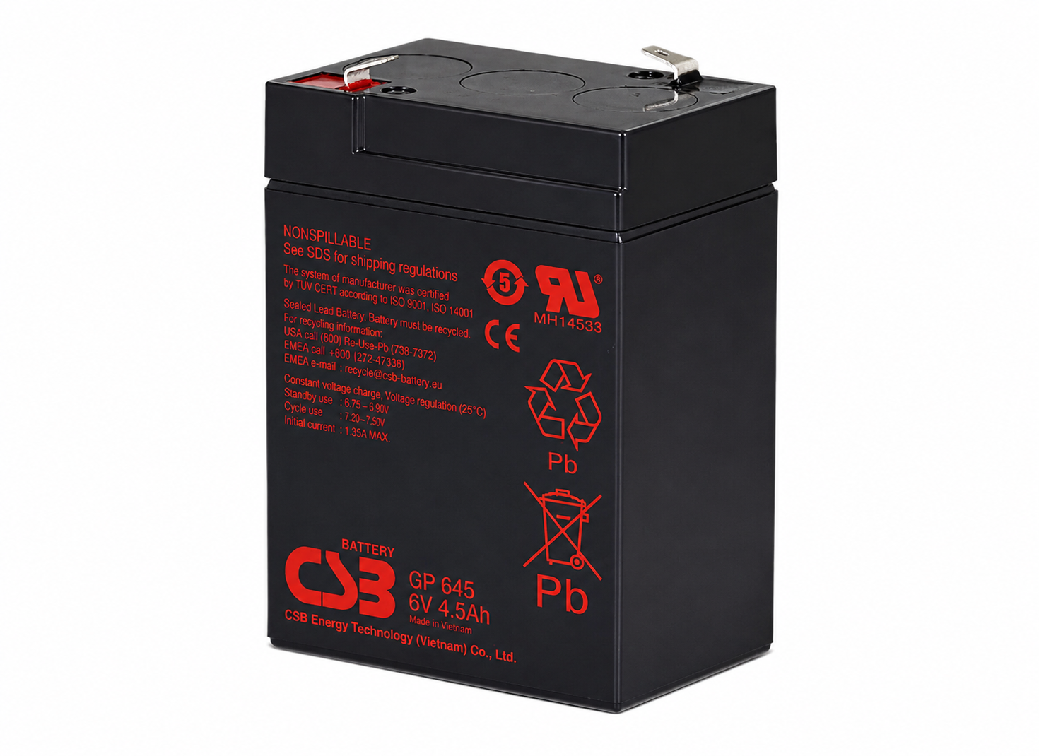 CSB GP645 6V 4.5Ah VRLA AGM Battery
