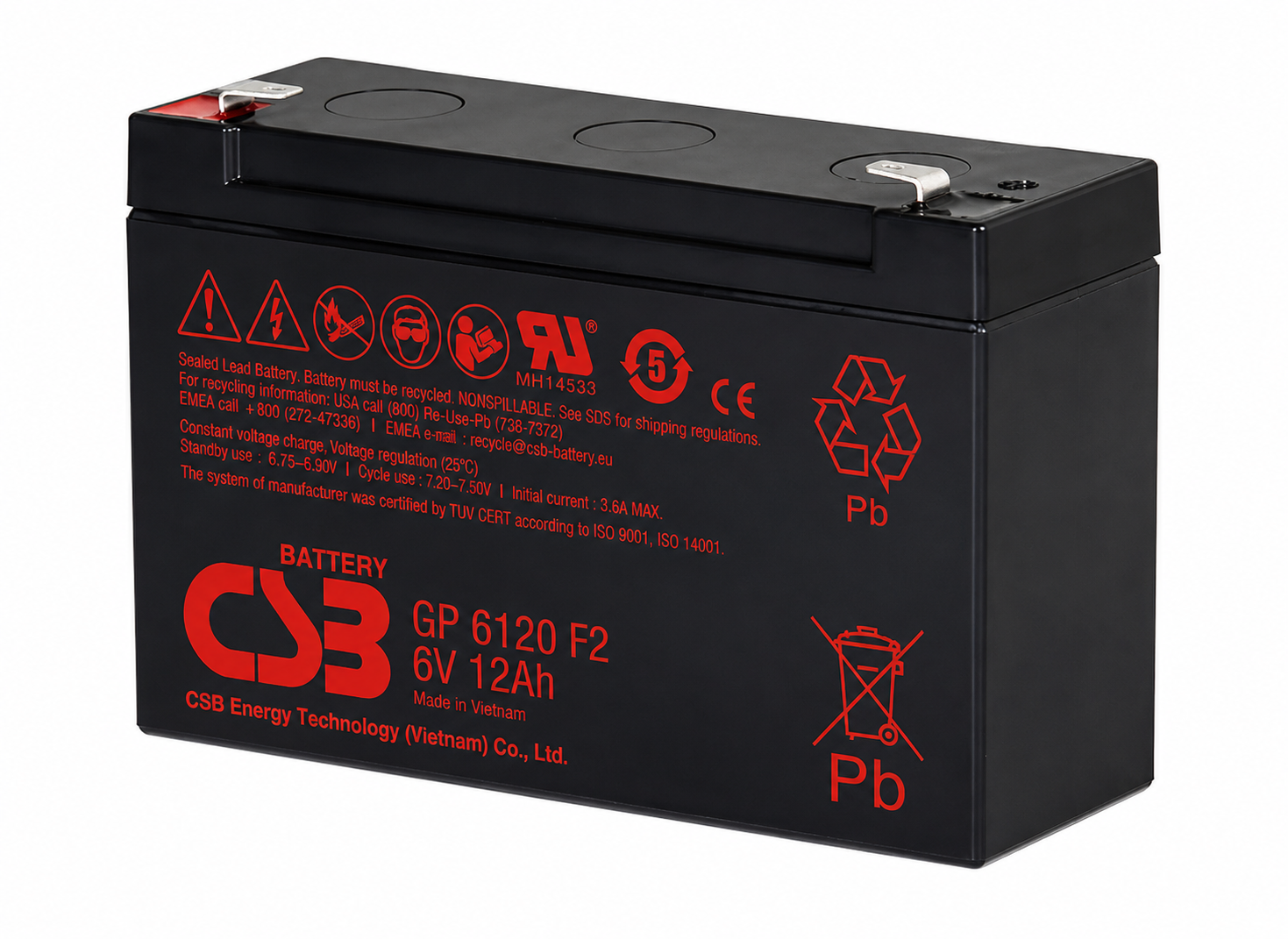 CSB GP6120 6V 12Ah VRLA AGM Battery