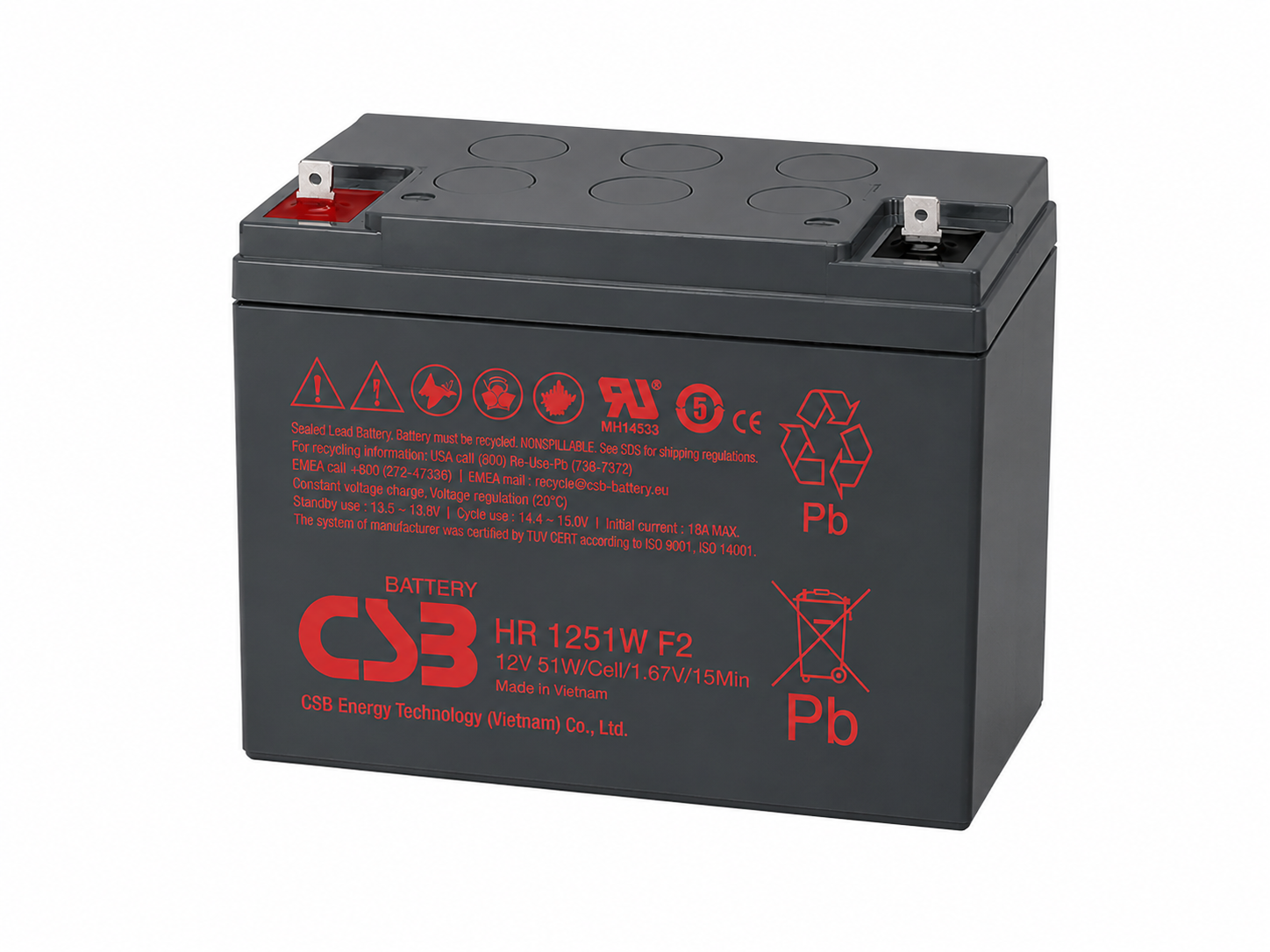 CSB HR1251W 12V VRLA AGM High Rate UPS Battery